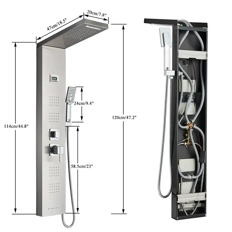 DecorBites™ Black Rainfall Shower Panel Set with Massage System and Temperature Screen