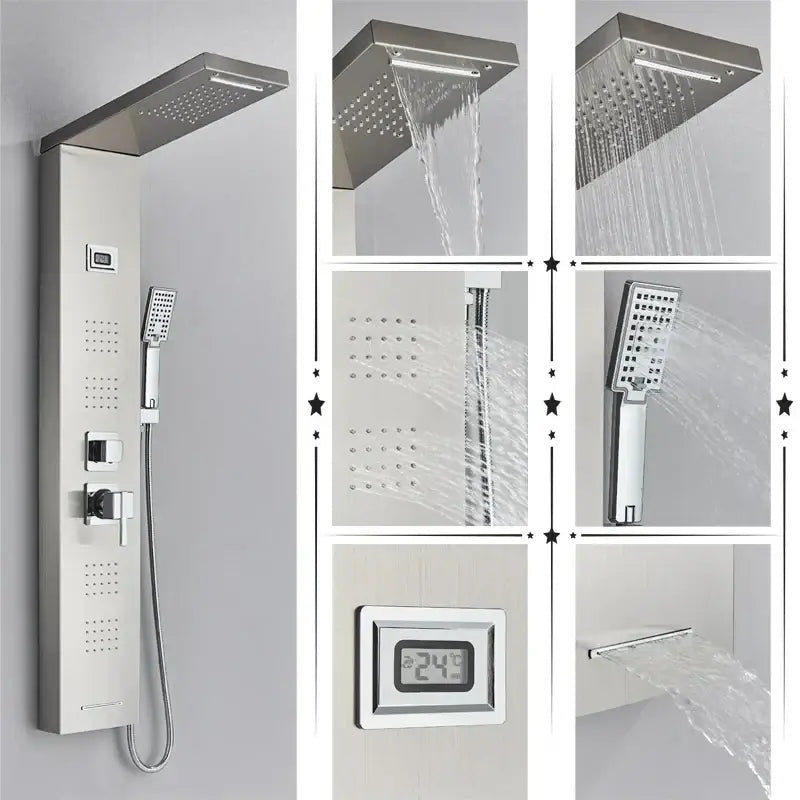 DecorBites™ Black Rainfall Shower Panel Set with Massage System and Temperature Screen