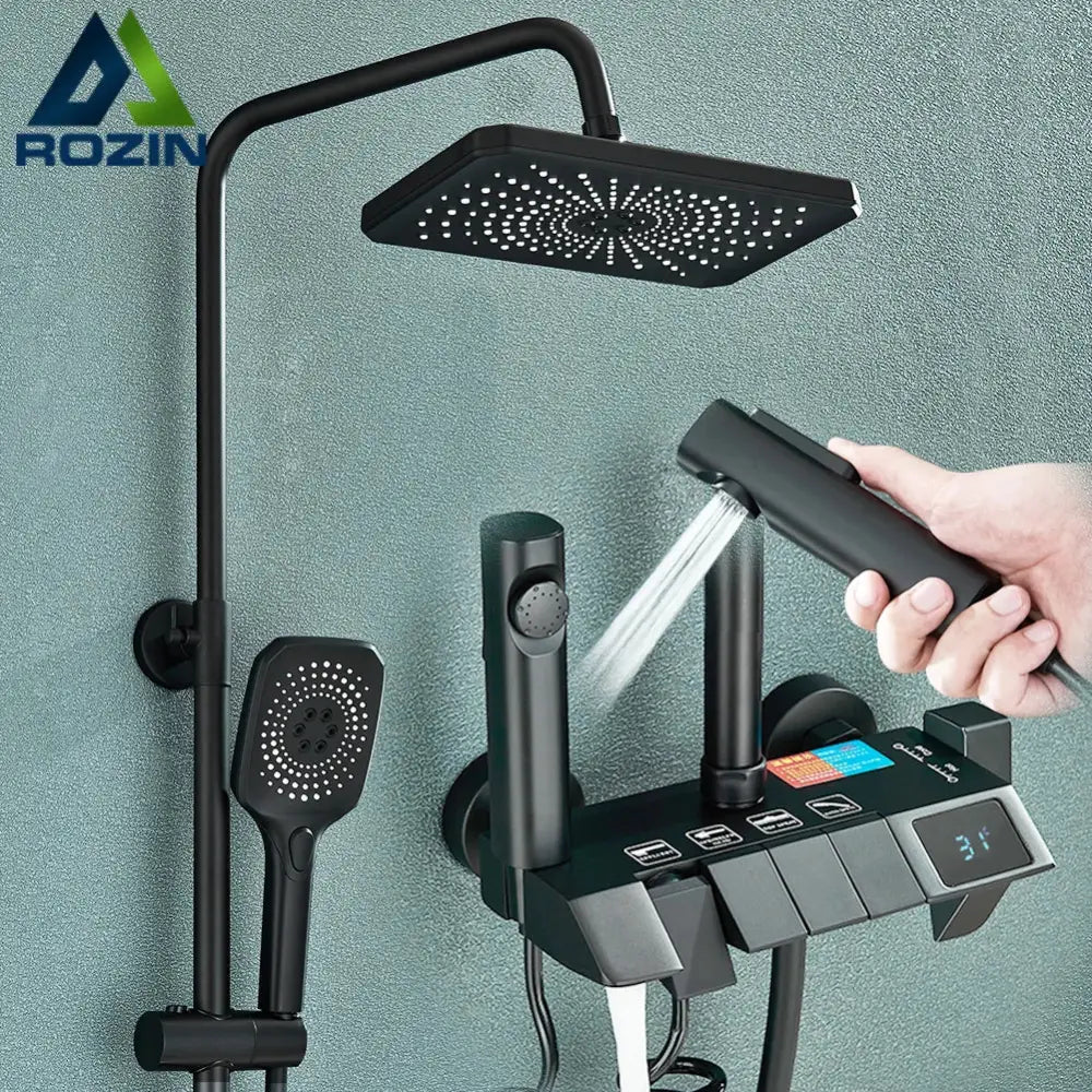 DecorBites™ Black Smart Digital Rainfall Shower System with Grey Mixer Tap