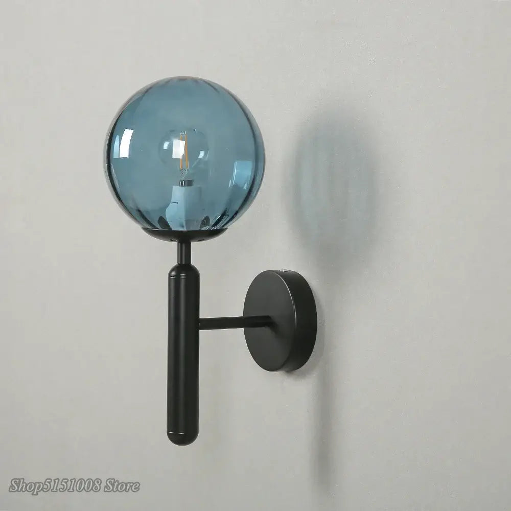 Modern black smoked glass ball led wall lamp bedroom sconce