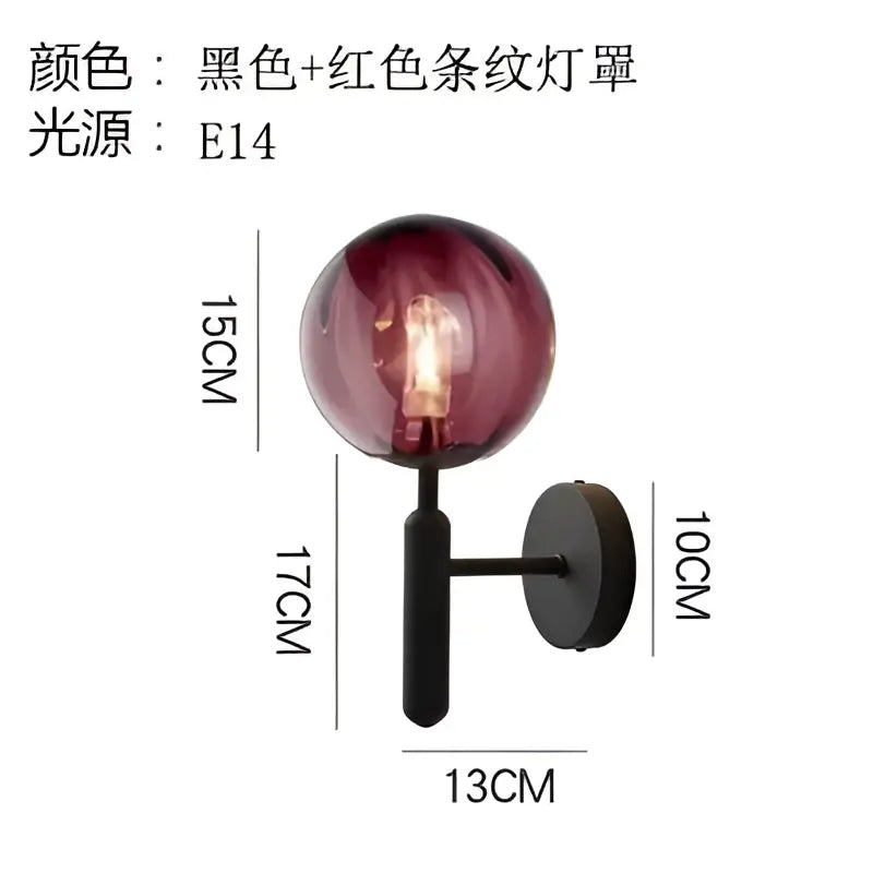 Modern black smoked glass ball led wall lamp bedroom sconce
