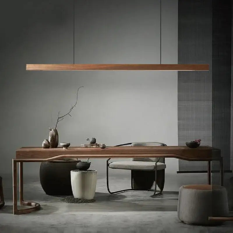 DecorBites™ Black Walnut Dining Pendant Light: Simple Log Strip Design for Dining Room, Office