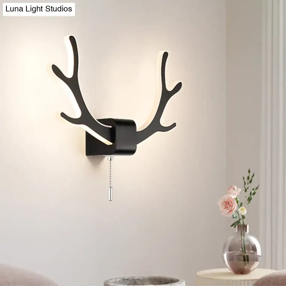 DecorBites™ Modern Acrylic Antlers Wall Sconce Lamp: Black/White LED, Pull Chain, Warm/White Light