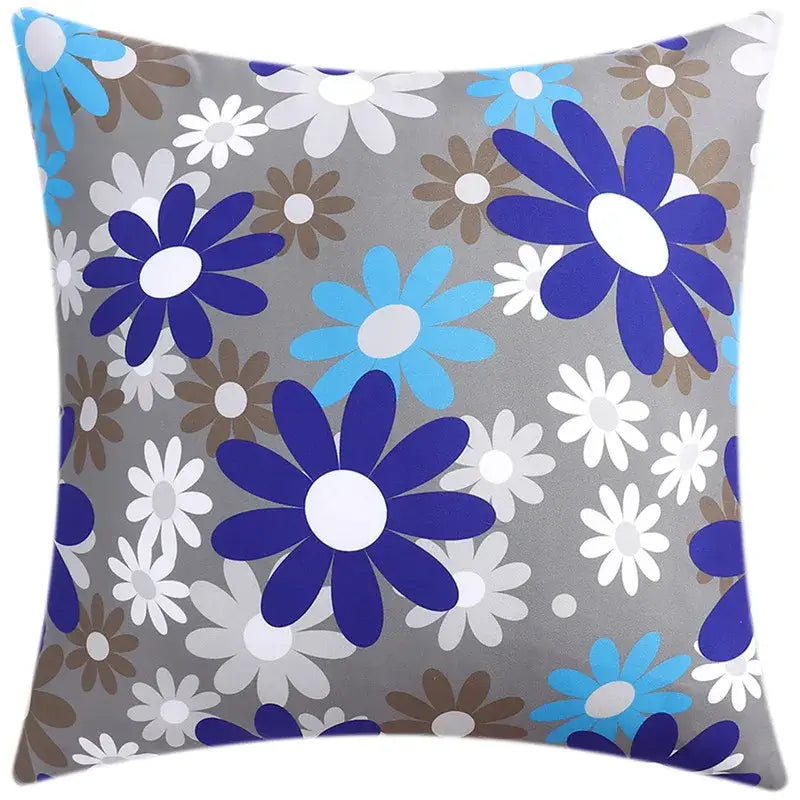 DecorBites™ Blue Floral Cushion Cover 45x45cm for Modern Home Decor & Office Sofa