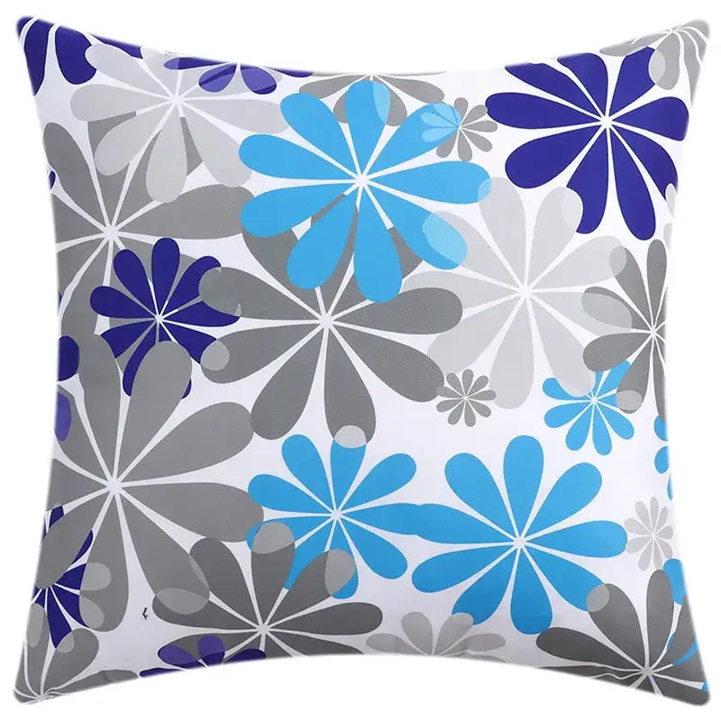 DecorBites™ Blue Floral Cushion Cover 45x45cm for Modern Home Decor & Office Sofa