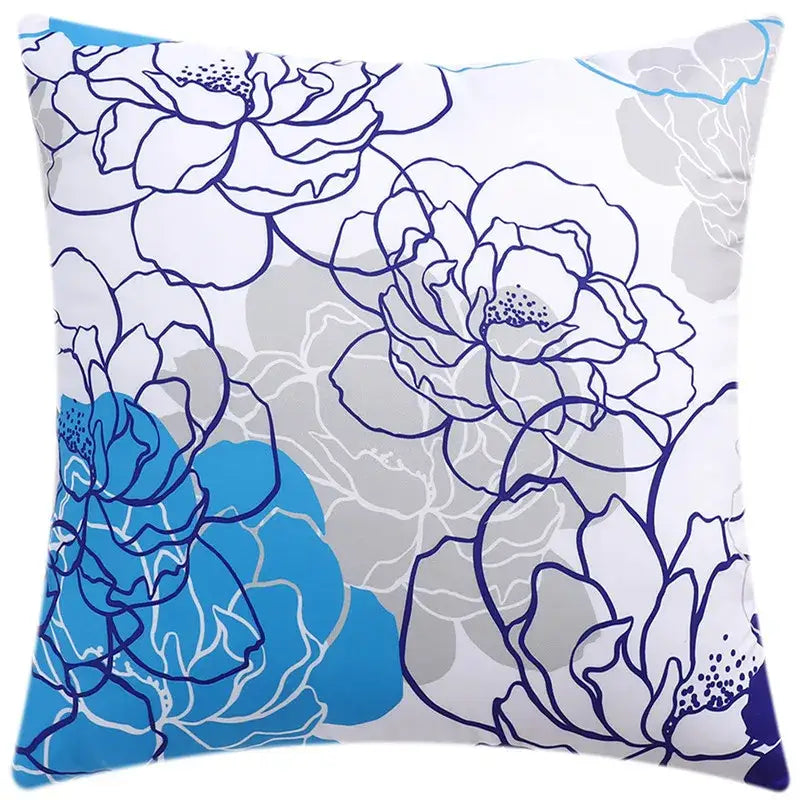 DecorBites™ Blue Floral Cushion Cover 45x45cm for Modern Home Decor & Office Sofa