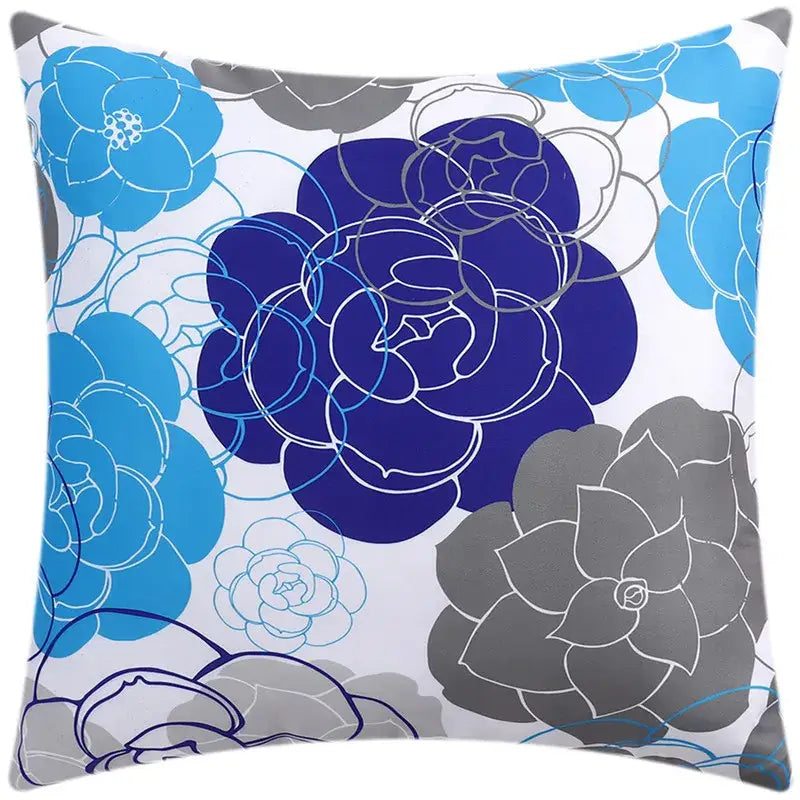 DecorBites™ Blue Floral Cushion Cover 45x45cm for Modern Home Decor & Office Sofa