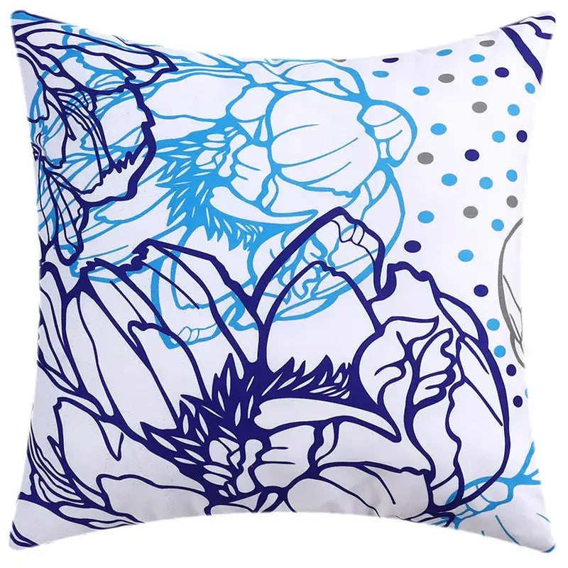 DecorBites™ Blue Floral Cushion Cover 45x45cm for Modern Home Decor & Office Sofa