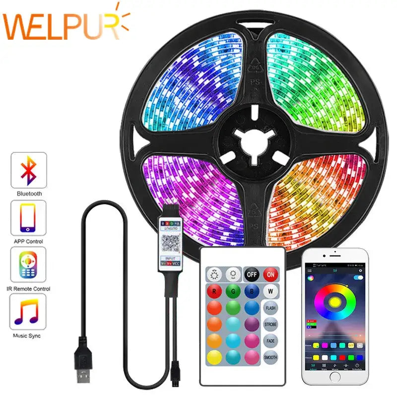 DecorBites™ Bluetooth RGB LED Strip Light + 24-Key Controller – 1M-5M Length