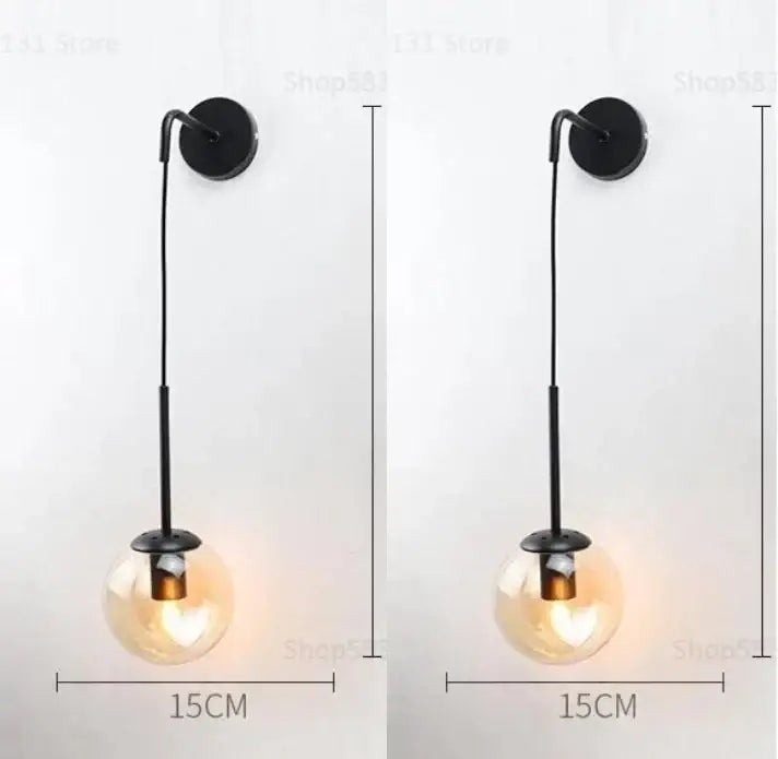 Modern brass and glass ball wall lamp for bedroom decor