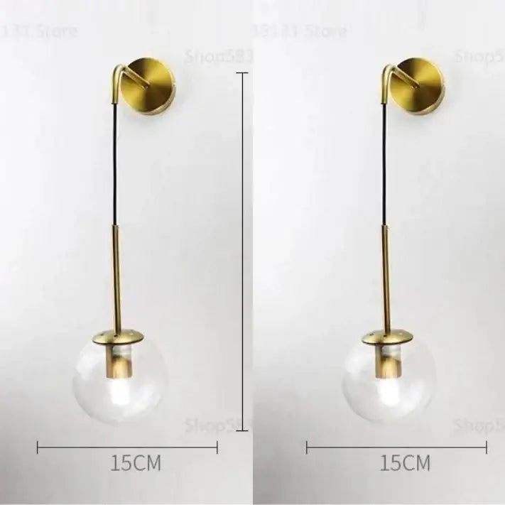 Modern brass and glass ball wall lamp for bedroom decor
