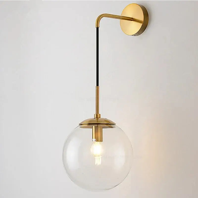 Modern brass and glass ball wall lamp for bedroom decor