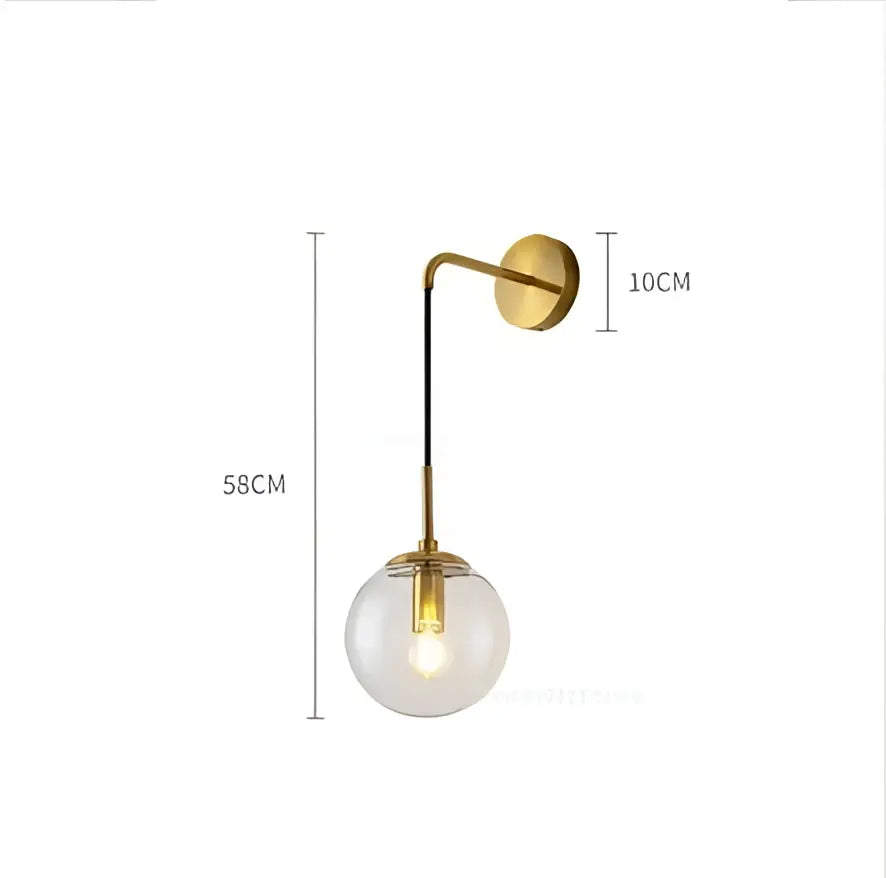 Modern brass and glass ball wall lamp for bedroom decor