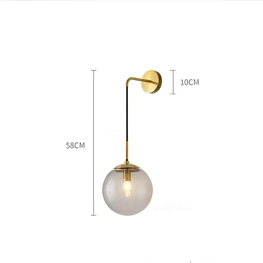 Modern brass and glass ball wall lamp for bedroom decor