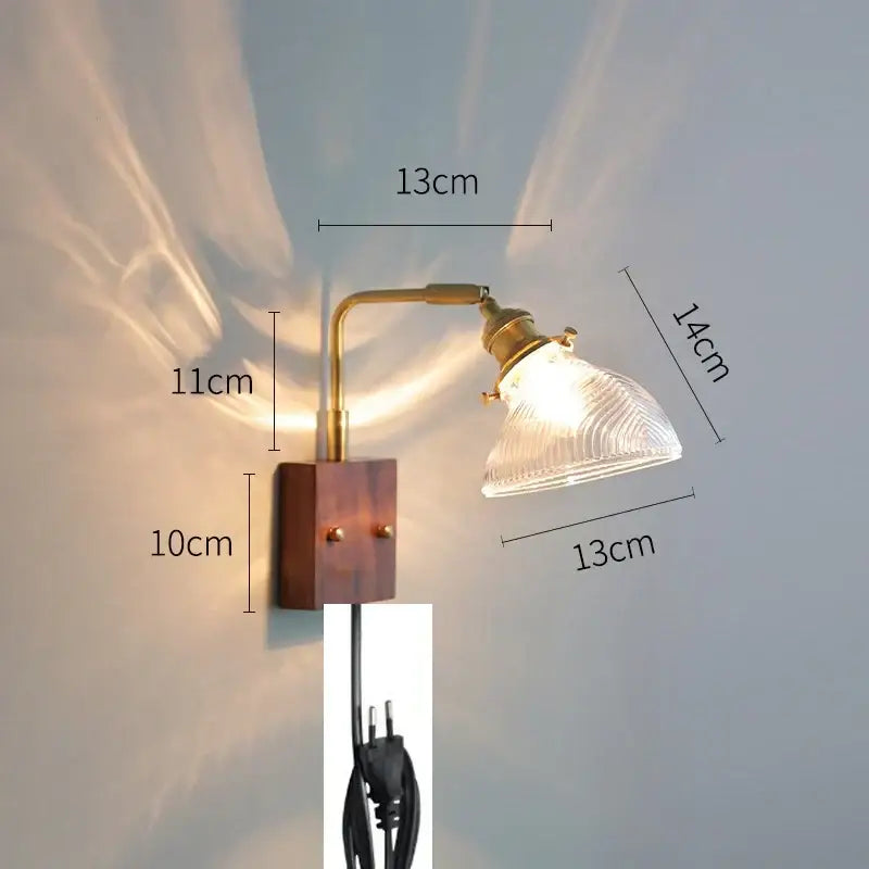 Modern brass and ribbed clear glass wall lights bedroom sconce