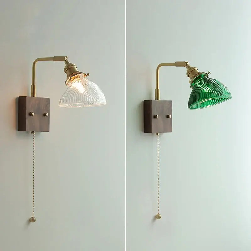 Modern brass and ribbed clear glass wall lights bedroom sconce