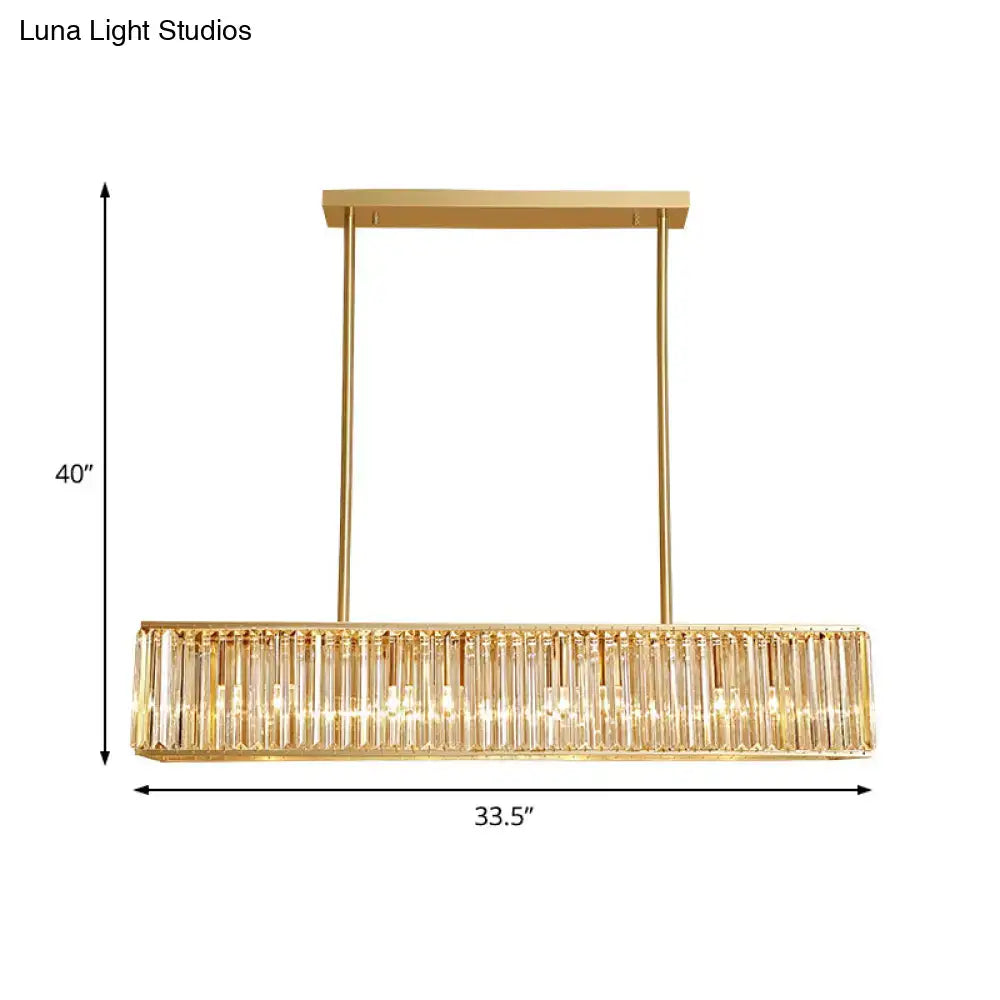 DecorBites™ Modern Crystal Island Light Pendant Kit - 33.5" Long Rectangle, 3 Lights, Brass