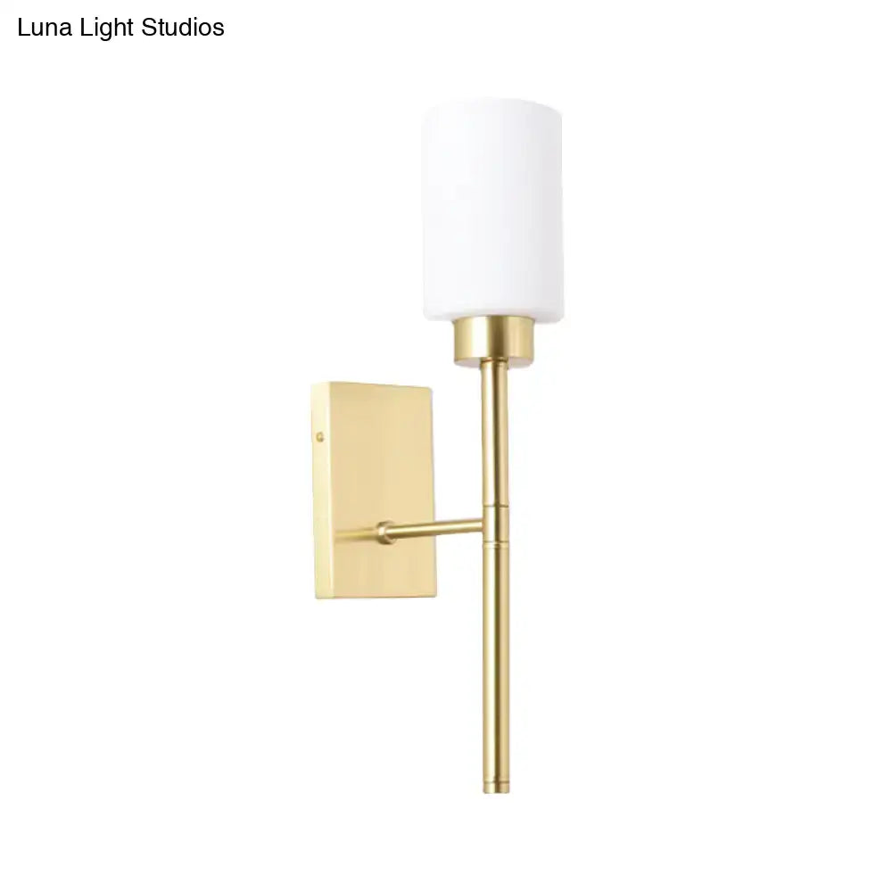 DecorBites™ Modern Opal Glass Tube Sconce - 1 Bulb Wall Light in Brass with Metal Pencil Arm