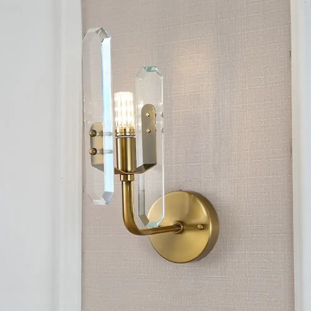 Modern brushed brass crystal shade wall mounted sconce living room
