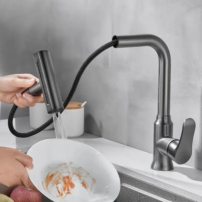 DecorBites™ Gray Waterfall Kitchen Faucet Swivel Pull Out Sink Tap Single Hole