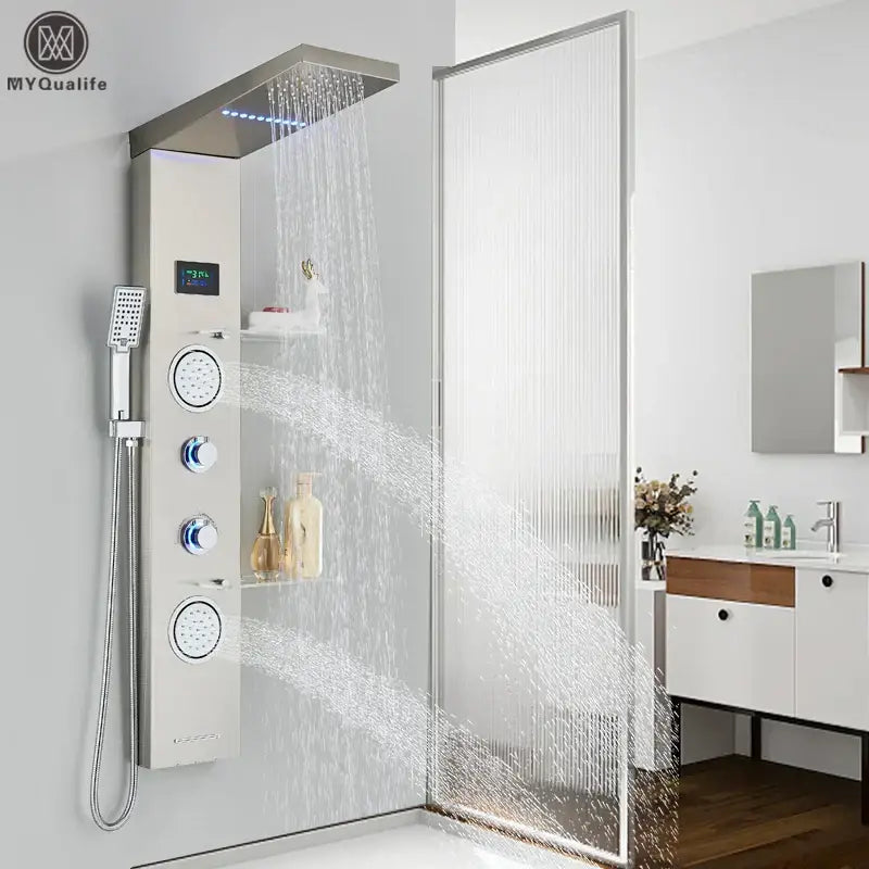 Modern brushed stainless steel led light shower column bathroom spa