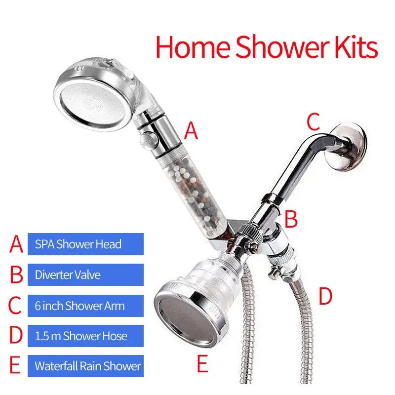 DecorBites™ 3-Function High Pressure Anion Filter Shower Head with Stop Button