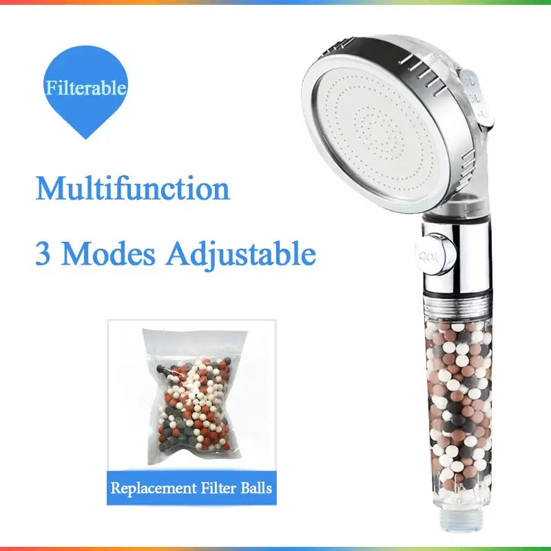 DecorBites™ 3-Function High Pressure Anion Filter Shower Head with Stop Button