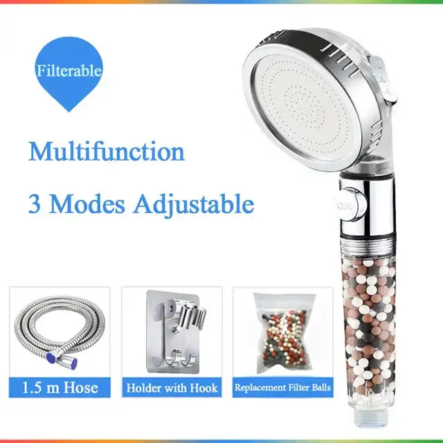DecorBites™ 3-Function High Pressure Anion Filter Shower Head with Stop Button