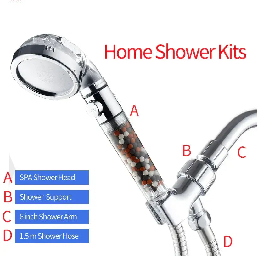 DecorBites™ 3-Function High Pressure Anion Filter Shower Head with Stop Button