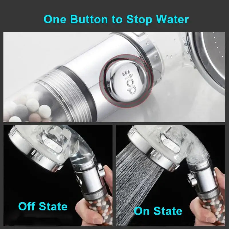 DecorBites™ 3-Function High Pressure Anion Filter Shower Head with Stop Button