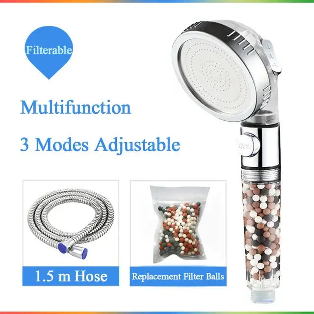 DecorBites™ 3-Function High Pressure Anion Filter Shower Head with Stop Button