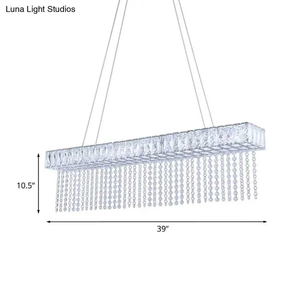 Modern chrome kitchen island pendant light with oversized rectangle crystal