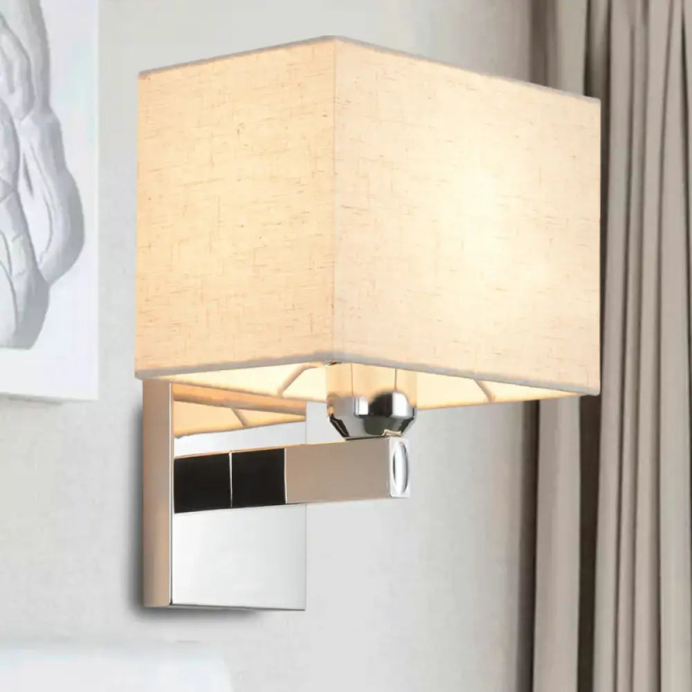 Modern chrome rectangle wall sconce beige linen bedroom light e26 e27