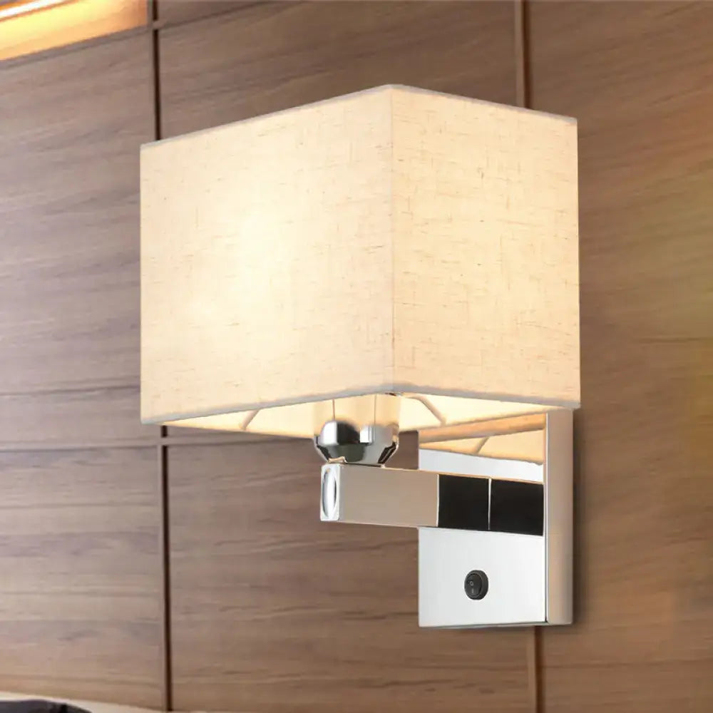 Modern chrome rectangle wall sconce beige linen bedroom light e26 e27