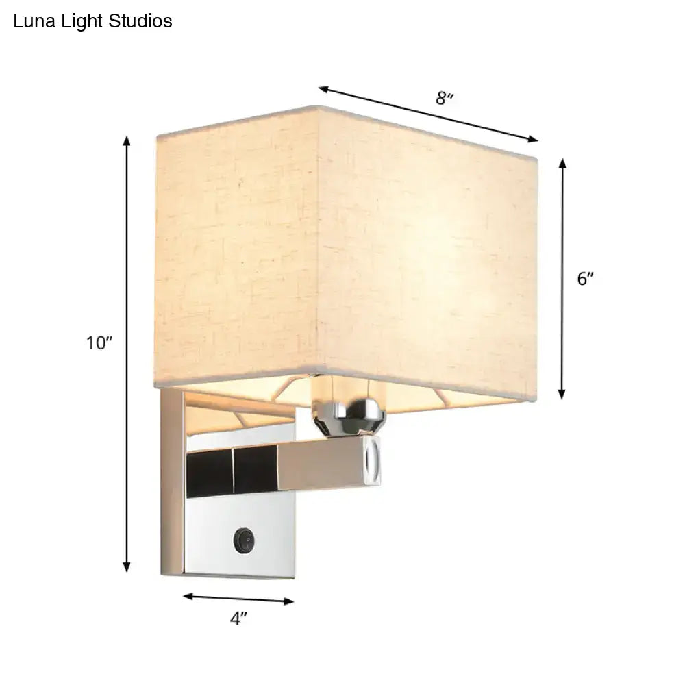 Modern chrome rectangle wall sconce beige linen bedroom light e26 e27