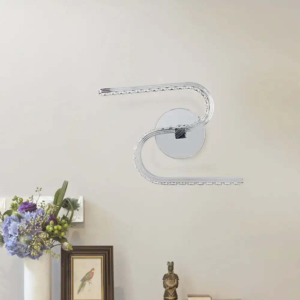 Modern chrome s-shape led wall sconce bedroom warm white light