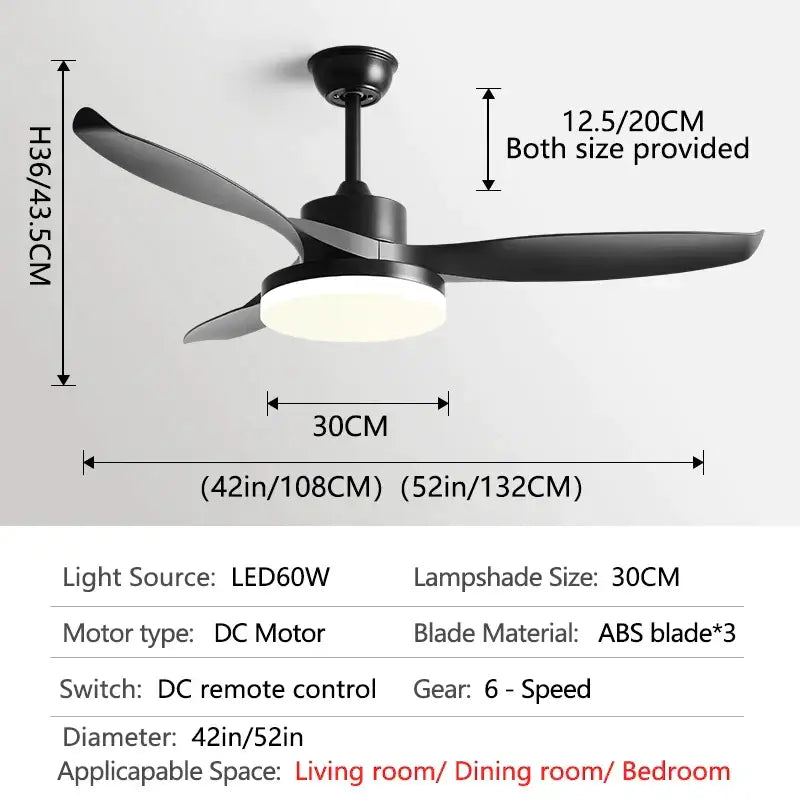 Modern dark wood ceiling fan with led light and remote control bedroom