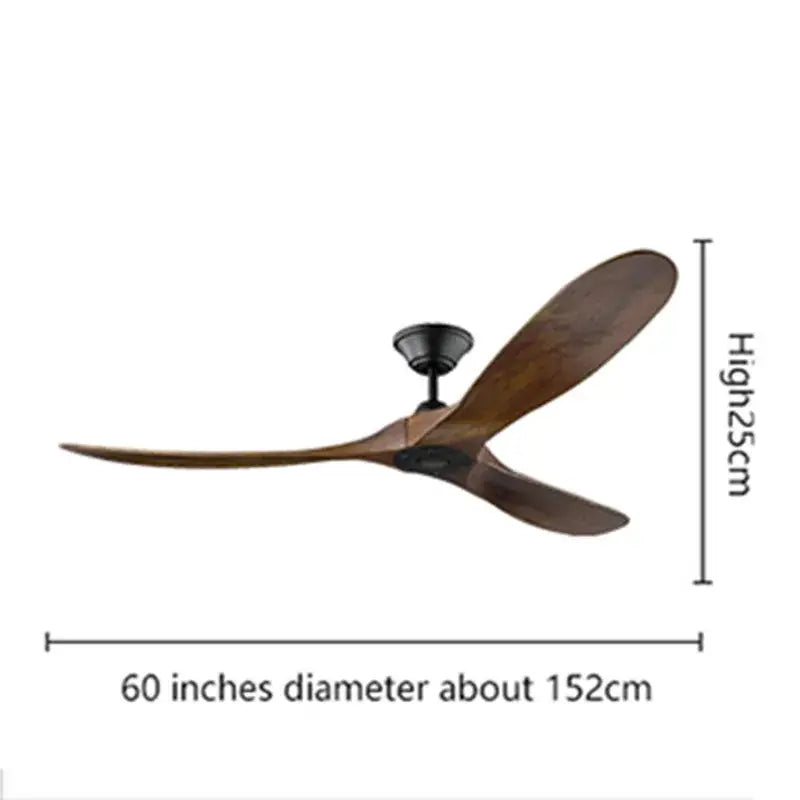 Modern dark wood large wood blade ceiling fan living room remote control