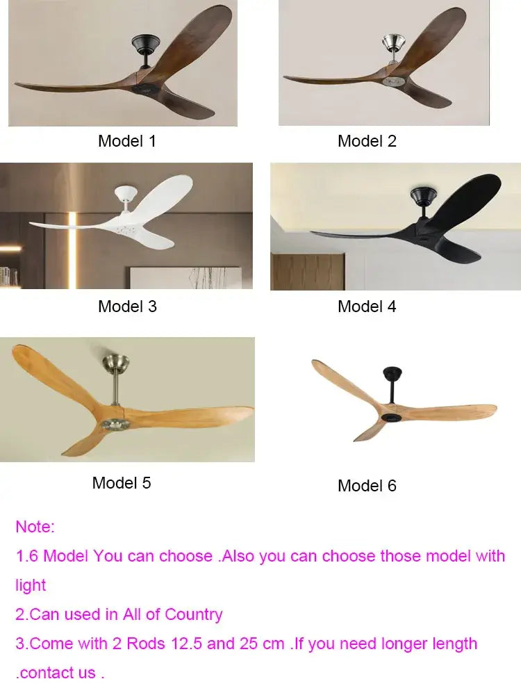 Modern dark wood large wood blade ceiling fan living room remote control