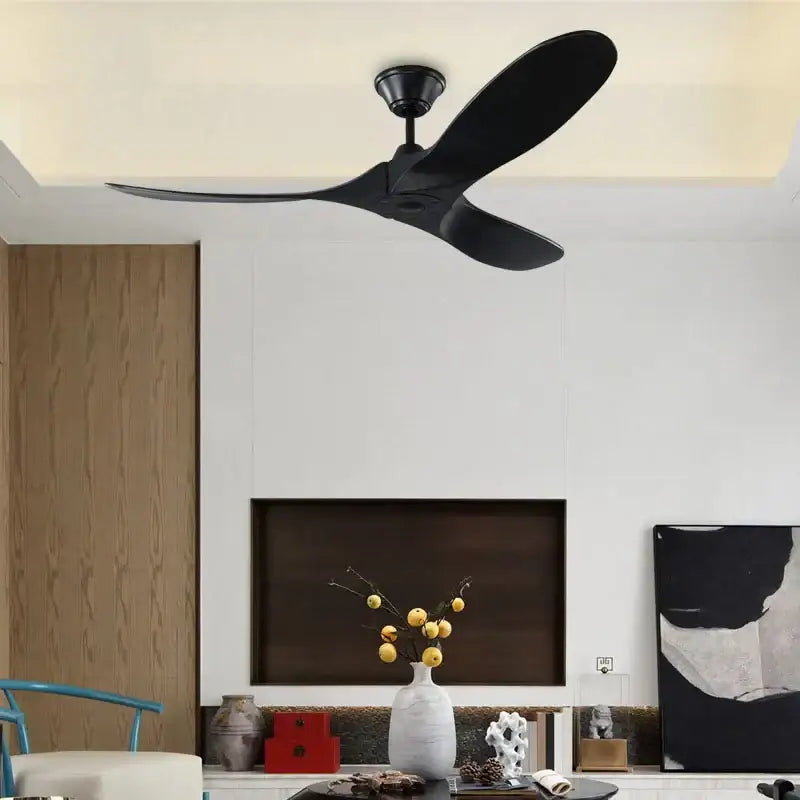 Modern dark wood large wood blade ceiling fan living room remote control
