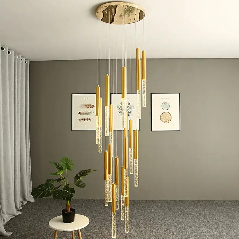 DecorBites™ Crystal Gold Chandelier for Living Room Staircase Kitchen - Modern Nordic Design
