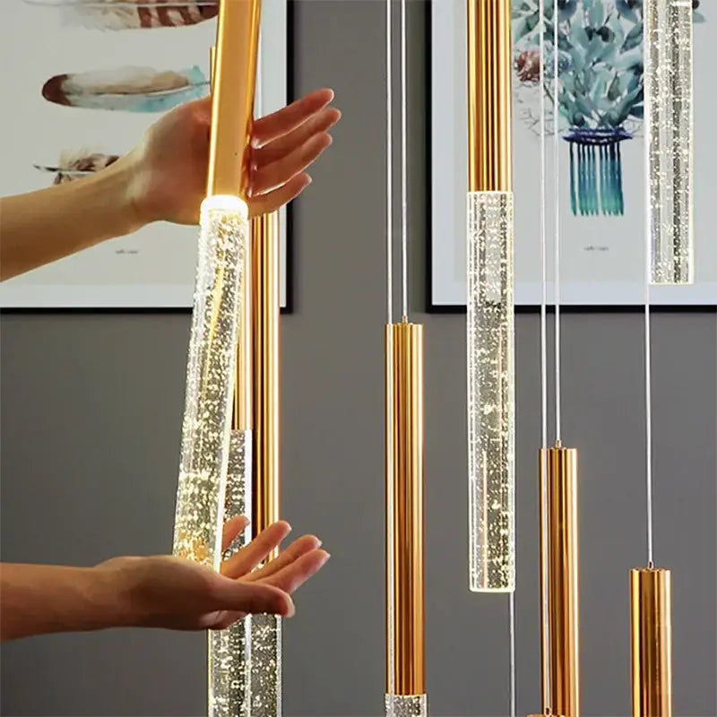 DecorBites™ Crystal Gold Chandelier for Living Room Staircase Kitchen - Modern Nordic Design