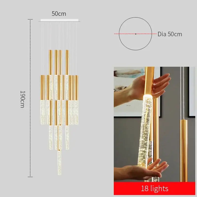 DecorBites™ Crystal Gold Chandelier for Living Room Staircase Kitchen - Modern Nordic Design