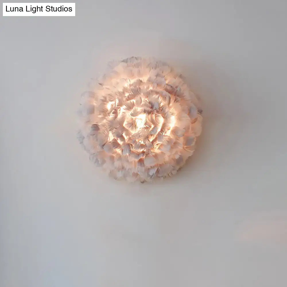 Modern feather material wall light grey & white bedroom sconce