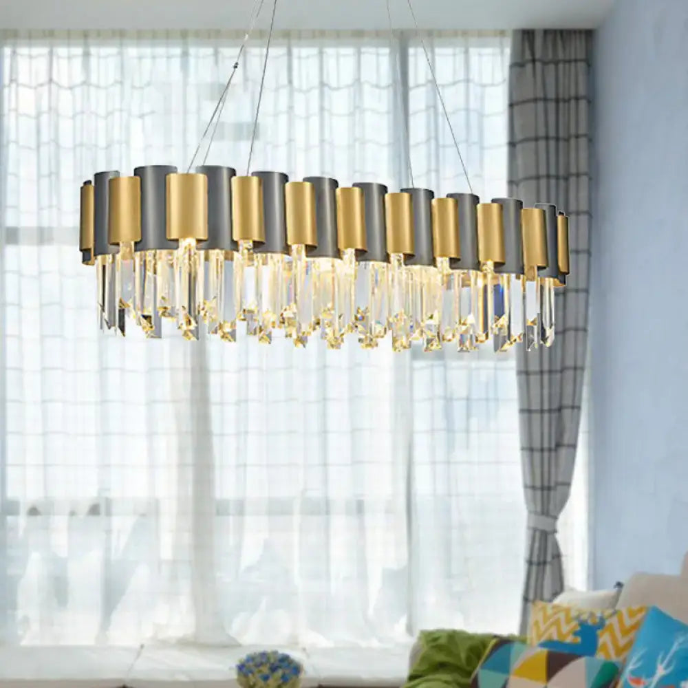 DecorBites™ Tri-Sided Crystal Rod Hanging Lamp - Traditional Gold Chandelier Light with 10 Heads