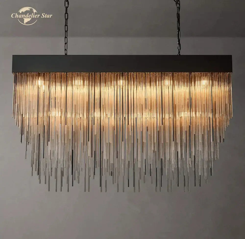 Modern gold cascada rectangular led chandelier dining room light