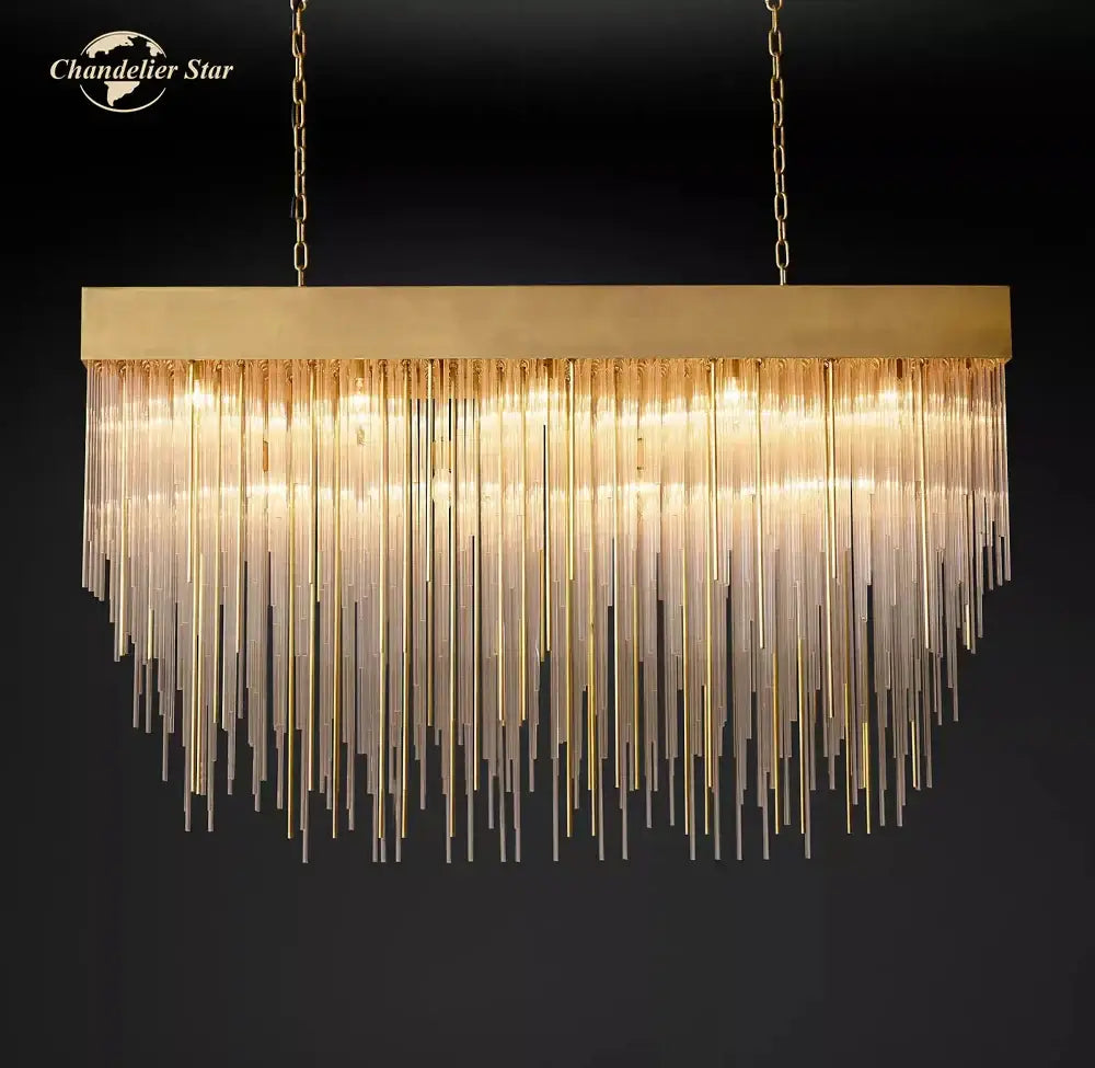 Modern gold cascada rectangular led chandelier dining room light