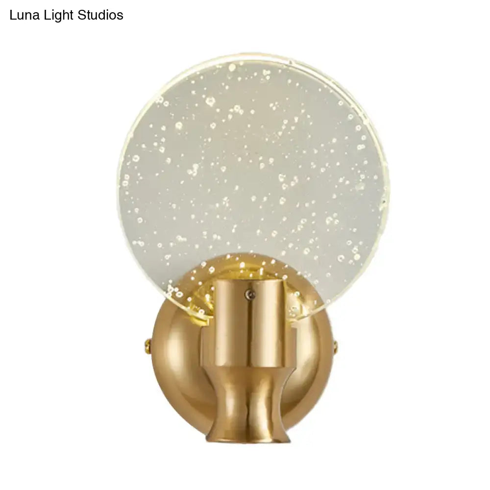 Modern gold circle panel wall light bedroom bubble crystal sconce