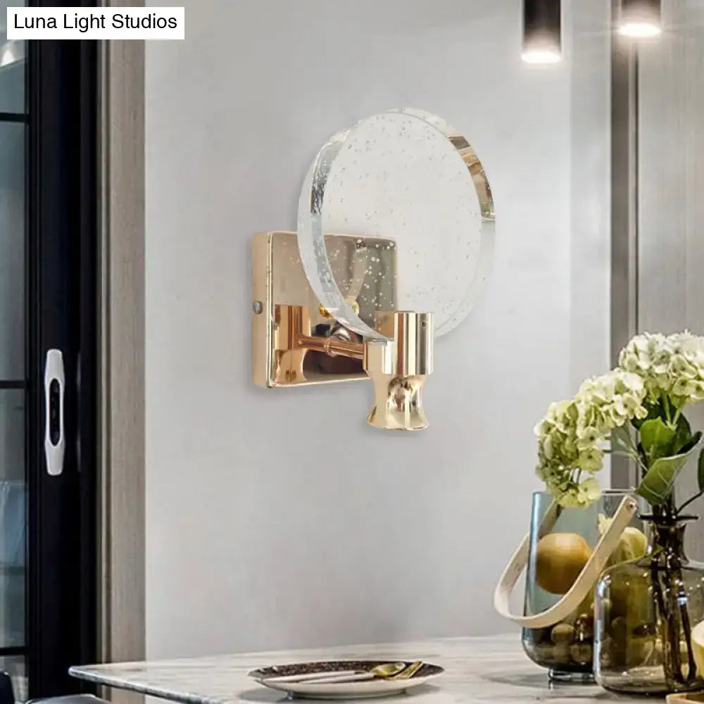 Modern gold circle panel wall light bedroom bubble crystal sconce