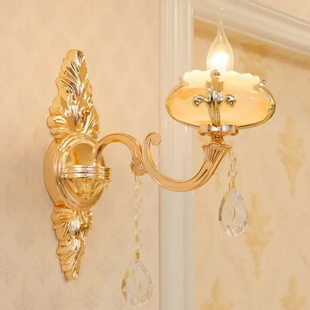 DecorBites™ Modern Gold Crystal Droplet Glass Flower Wall Mount Sconce